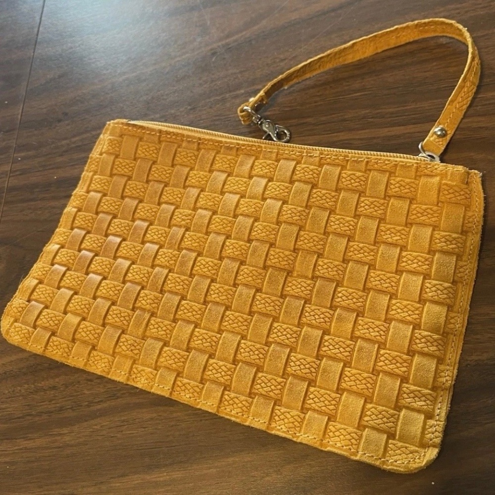 Mustard Leather Cosmetic Bag Makeup Pouch Minimalist By Carol J